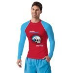 Sunshield & Style: Vibrant Men's Rash Guard for Bold Adventures (Image of a man surfing in the rash guard)