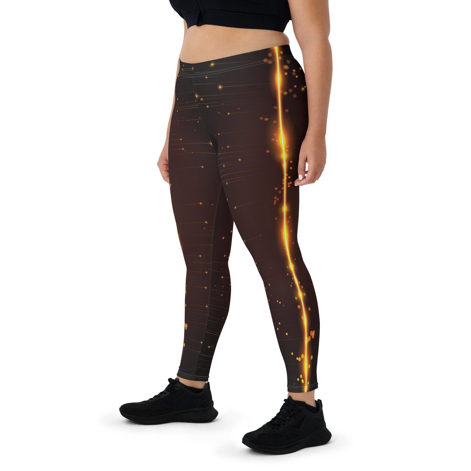 A person confidently posing in a pair of high-waisted leggings, showcasing their versatility for various activities.